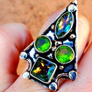 ***Sale*** New Mystic Topaz & Peridot 925 Silver Ring.